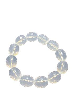 Frosted Clear Faceted Plastic Beaded Stretchy Bracelet 6 inches Unstretched